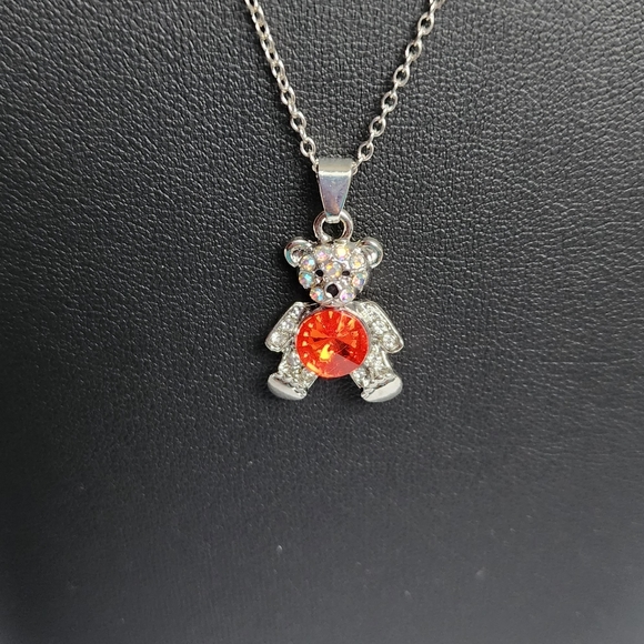 Bear Pendant Silver Tone Necklace Rhinestone - Picture 6 of 10